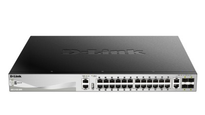 D-Link Switch 24 Porte Gigabit 10/100/1000Base-T Poe 370W, Managed,Layer 3 Stackable + 2 Porte 10Gbase-T, 4 Porte Sfp+