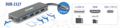 Hub USB-C 6 in 1 con HDMI/lettore di schede/Power Delivery DUB-2327