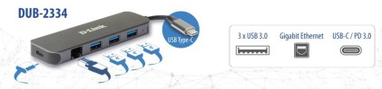 Hub USB-C 5 in 1 con Gigabit Ethernet/Power Delivery DUB-2334