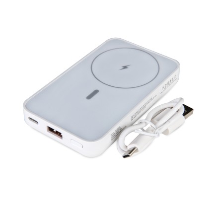 DCU Tecnologic Power Bank Magsafe PD20W & QC 22,5W 5.000Mah - Ricarica Veloce e Magnetica per iPhone 14, 13, 12 e Airpods - Leggero e Compatto - Colore Bianco