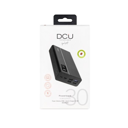 DCU Tecnologic Power Bank 4 Uscite USB Power Delivery 20W + Ricarica Rapida 22,5W 30000Mah - Ricarica Veloce ed Efficiente - Grande Capacit&agrave; di 30000mAH - Design Compatto e Leggero - Colore Nero
