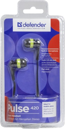 Auricolare per dispositivi mobili Defender Pulse 420 nero + giallo, in-ear