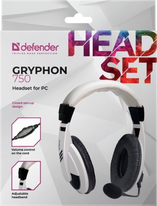 Cuffie per PC Defender Gryphon 750 bianco, cavo 2 m