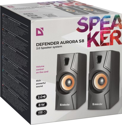 Sistema di altoparlanti 2.0 Defender Aurora S8 nero, 8W, alimentato da USB