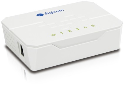 Digicom Switch 5 Porte 10/100 Plastica Formato Mini Bianco