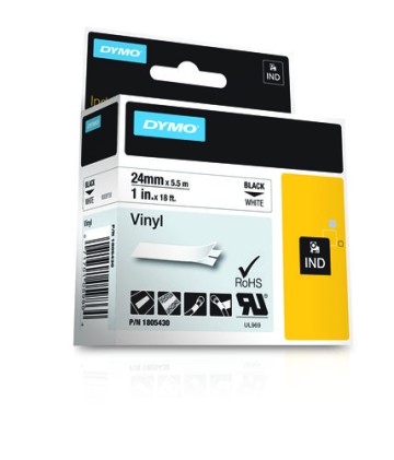 ORIGINALE DYMO Nastro Nero su bianco 1805430 Natro vinile, Rhino, IND, 24mm x 5,5m, nero su bianco