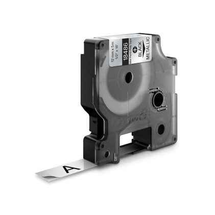 Nastro per etichette originale Dymo Rhino ID1-12 per etichettatrice - Testo nero su sfondo argento - Larghezza 12 mm x 5,5 metri - 18486