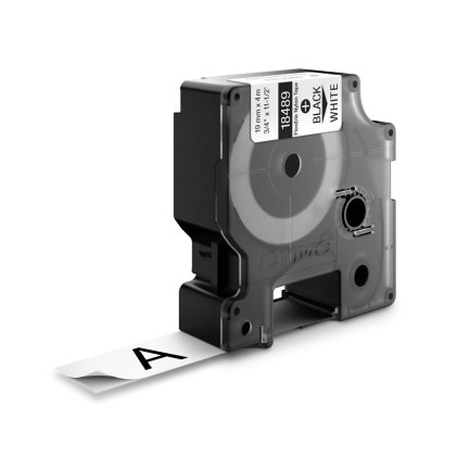 Nastro per etichette originale Dymo Rhino ID1-19 per etichettatrice - Testo nero su sfondo bianco - Larghezza 19 mm x 3,5 metri - 18489