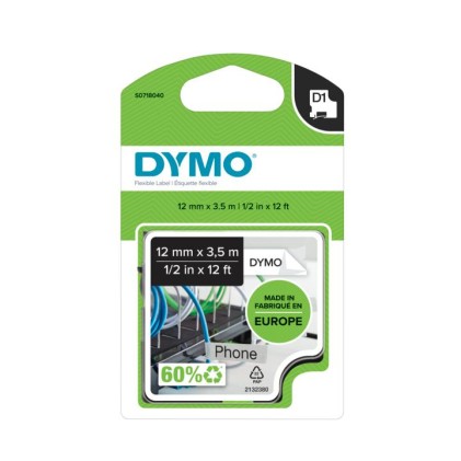 ORIGINALE DYMO Nastro Nero su bianco S0718040 16957 12mm x 3,5m, Nastro-Nylon-D1
