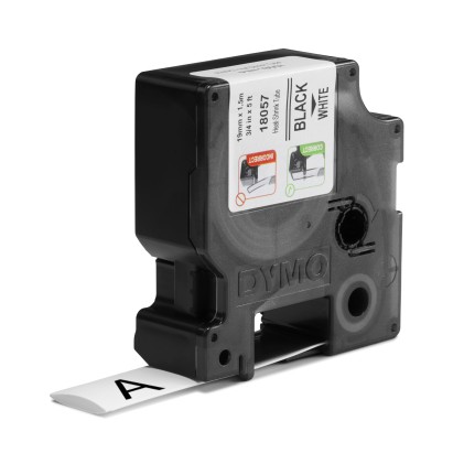ORIGINALE DYMO Nastro Nero su bianco S0718330 18057 DYMO Rhino Industrial Tubi per etichette termorestringenti per cavi | 19 mm x 1,5 m | Stampa nera su bianco | Autoadesivi | per stampanti di etichette Rhino
