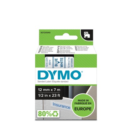 ORIGINALE DYMO Nastro Blu su bianco S0720540 45014 12mm x 7m, Standard-D1-ruolo