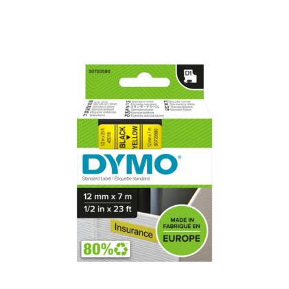 ORIGINALE DYMO Nastro Nero su giallo S0720580 45018 12mm x 7m, Standard-D1-ruolo