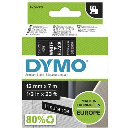 DYMO D1 etichette originali | stampa bianca su nero | 12 mm x 7 m | etichette autoadesive per etichettatrice LabelManager | 1 Pezzo