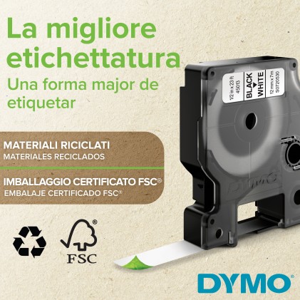 DYMO D1 etichette originali | stampa bianca su nero | 12 mm x 7 m | etichette autoadesive per etichettatrice LabelManager | 1 Pezzo