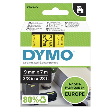 ORIGINALE DYMO Nastro Nero su giallo S0720730 40918 9mm x 7m, nastro standard D1