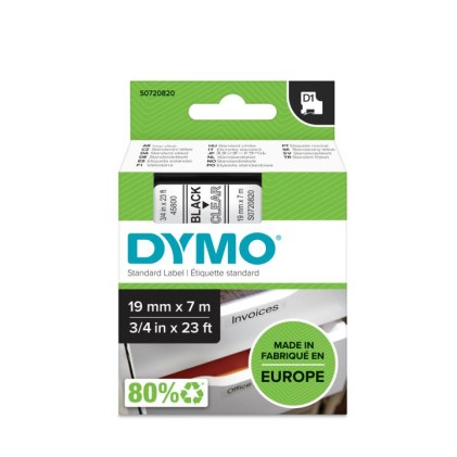 ORIGINALE DYMO Nastro Nero su trasparente S0720820 45800 19mm x 7m, Standard-D1-ruolo