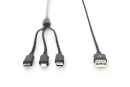 Digitus Cavo Di Ricarica 3 In 1, Usb A, Lighning + Micro Usb + Usb-C