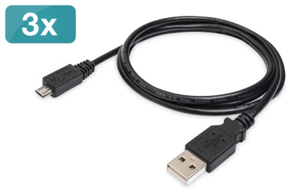 Confezione 3 Cavi Usb 2.0 Micro Usb 1 Mt 3A, Colore Nero