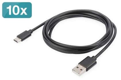 Confezione 10 Cavi Usb 2.0 Tipo-C - A 1.8 Mt, 3A Colore Nero Digitus