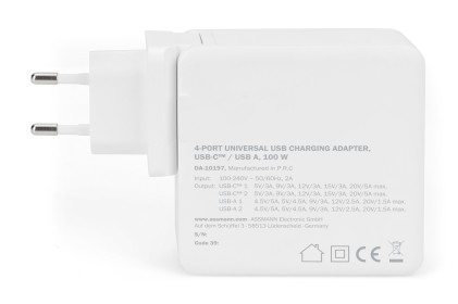 Digitus Adattatore Di Ricarica Universale Usb A 4 Porte, Usb-C / Usb A, 100 W