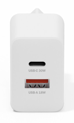 Caricatore Usb Gan 30W, 1X Usb-C, 1X Usb-A
