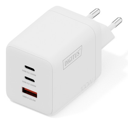 Caricatore Usb Gan 100W, 2X Usb-C, 1X Usb-A