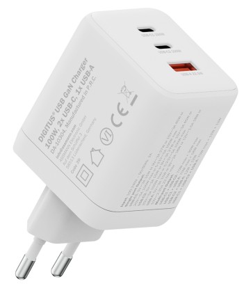 Caricatore Usb Gan 100W, 2X Usb-C, 1X Usb-A