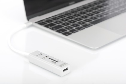 Hub Otg 3 Porte Tipo &#34;C&#34; Usb 2.0 Con Lettore Di Schede Digitus