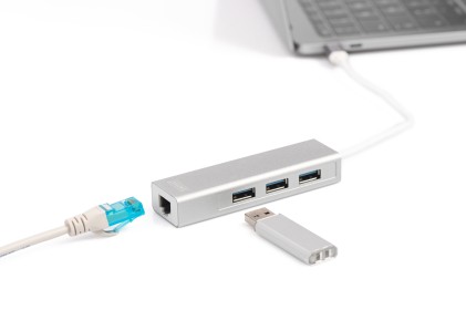 Hub Digitus Connettore Tipo C Con 3 Porte Usb 3.0 + Porta Rete Gigabit