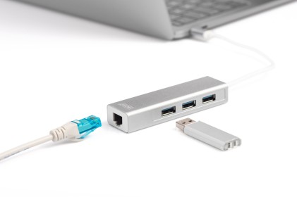Hub Digitus Connettore Tipo C Con 3 Porte Usb 3.0 + Porta Rete Gigabit