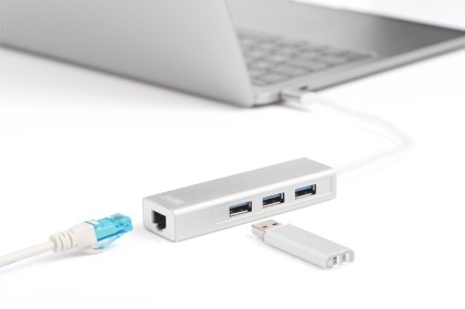 Hub Digitus Connettore Tipo C Con 3 Porte Usb 3.0 + Porta Rete Gigabit