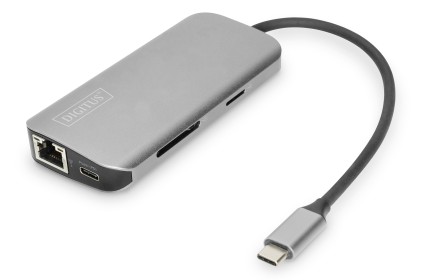 Docking Station Usb-C 8 Porte, 2Xusb3.0, 1Xrj45, 2Xhdmi, 1Xpd, 1Xmicro Sd, 1Xsd, Grigio Digitus