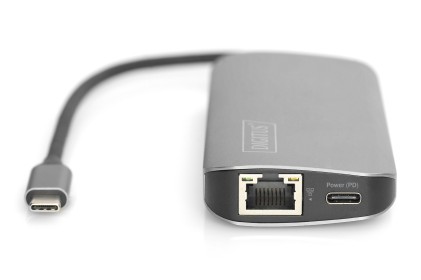 Docking Station Usb-C 8 Porte, 2Xusb3.0, 1Xrj45, 2Xhdmi, 1Xpd, 1Xmicro Sd, 1Xsd, Grigio Digitus