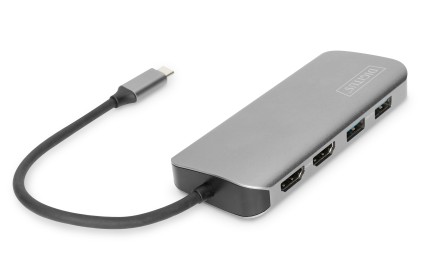 Docking Station Usb-C 8 Porte, 2Xusb3.0, 1Xrj45, 2Xhdmi, 1Xpd, 1Xmicro Sd, 1Xsd, Grigio Digitus