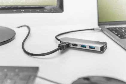 Docking Station Usb-C 8 Porte, 2Xusb3.0, 1Xrj45, 2Xhdmi, 1Xpd, 1Xmicro Sd, 1Xsd, Grigio Digitus