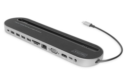 Docking Station Usb-C 12 Porte, Grigio, Hdmi, Dp, 2X Usb-C, 4X Usb-A, Rj45, 1X 3,5Mm, Sd/Microsd Digitus
