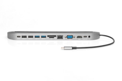 Docking Station Usb-C 12 Porte, Grigio, Hdmi, Dp, 2X Usb-C, 4X Usb-A, Rj45, 1X 3,5Mm, Sd/Microsd Digitus