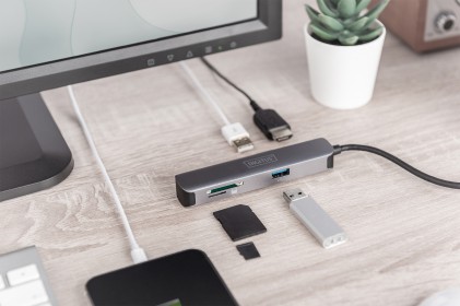 Docking Station Usb-C Con Hdmi 4K 30Hz, 2 Usb 3.0, Lettore Card Sd/Micro Sd Digitus