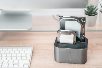 Stazione Docking Doppia Usb 3.0 Sata 6G Per Sata Hdd 2.5/3.5, Funzione Clone, Alimentatore 12V/3A