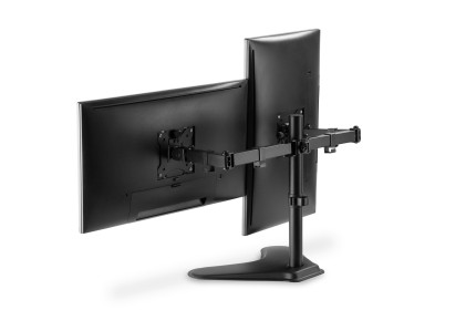 Porta Monitor Doppio Con Piedistallo 17-32&#34;, 2 X 8 Kg (Max), Nero