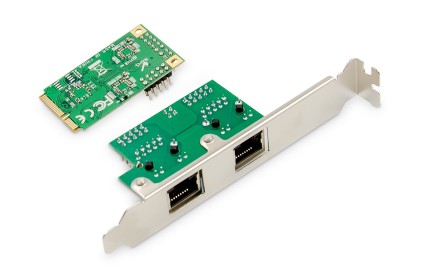 Gigabit Ethernet A 2 Porte Mini Pci Express Card Single Lane, Low Profile Bracket, Realtek Chipset