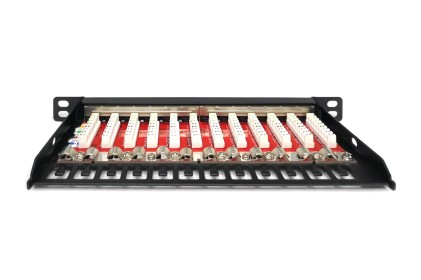 Pannello Patch Sottile Cat.6A, Schermato, 12 Porte, 0,5 U, 10", Nero