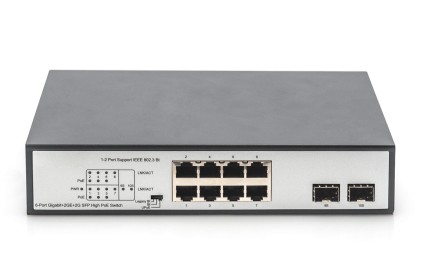 Digitus Switch Gigabit 8 Porte Con 6 X Porte Poe, 2 X Rj45, 2 X Sfp Uplink, 802.3 Af/At/Bt