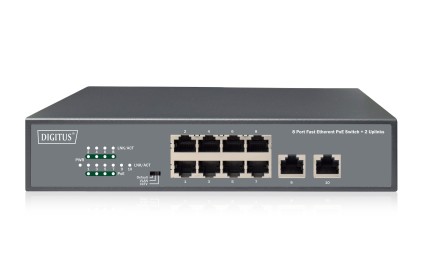 Switch 8 Porte Fast Ethernet Poe 120 Watt Con 2 Porte Uplink