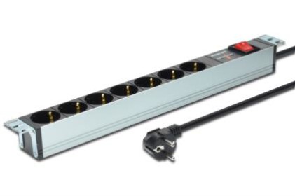 Multipresa Alimentazione Per Rack 19&#34; In Alluminio Con 7 Prese Schuko E Spina Schuko E Interruttore