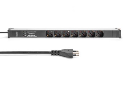 Digitus Presa Multipla Con Profilo In Alluminio E Protezione Contro La Sovratensione, Filtro Di Rete Integrato, Presa Italiana 7X, Cavo Di Alimentazione Di 2 M, Spina Italiana