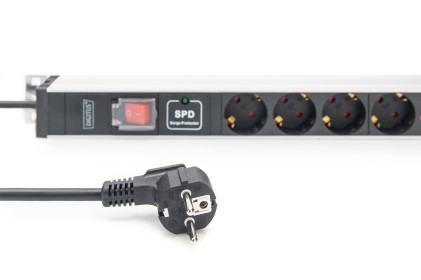 Digitus Presa Multipla Con Profilo In Alluminio Con Interruttore E Protezione Contro La Sovratensione, Presa Munita Di Messa A Terra 12X, Cavo 2 Mt