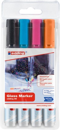 Edding 95 Glass evidenziatore 4 pz Tipo di punta Nero, Blu, Arancione, Rosa