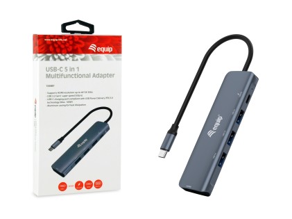 Equip 133487 hub di interfaccia USB 3.2 Gen 1 (3.1 Gen 1) Type-C 5000 Mbit/s Nero, Grigio
