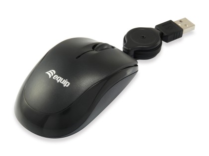 Equip Mouse USB con Cavo Retrattile 1000dpi - 3 Pulsanti - Uso Ambidestro - Colore Nero